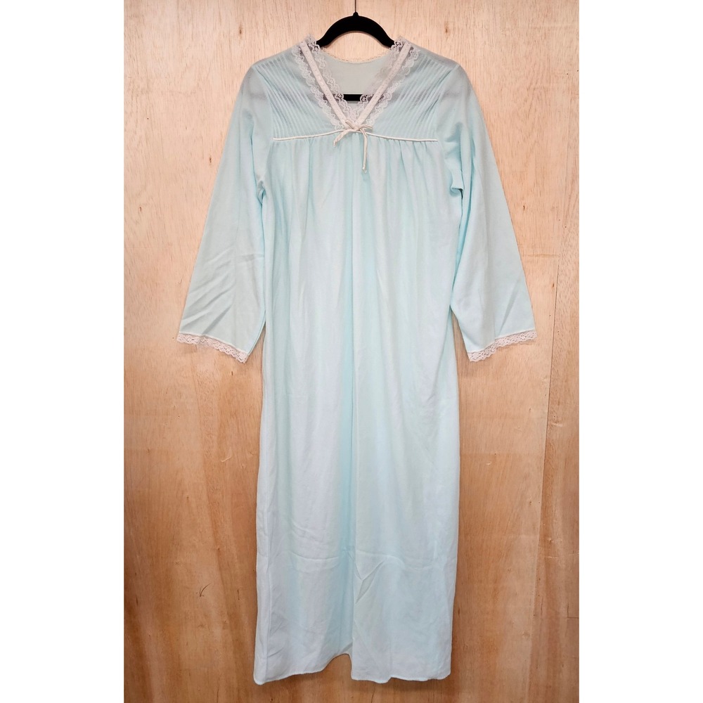 Vintage Glencraft‎ Lingerie Blue/White Lace V-Neck Gown Union Made In USA Size S